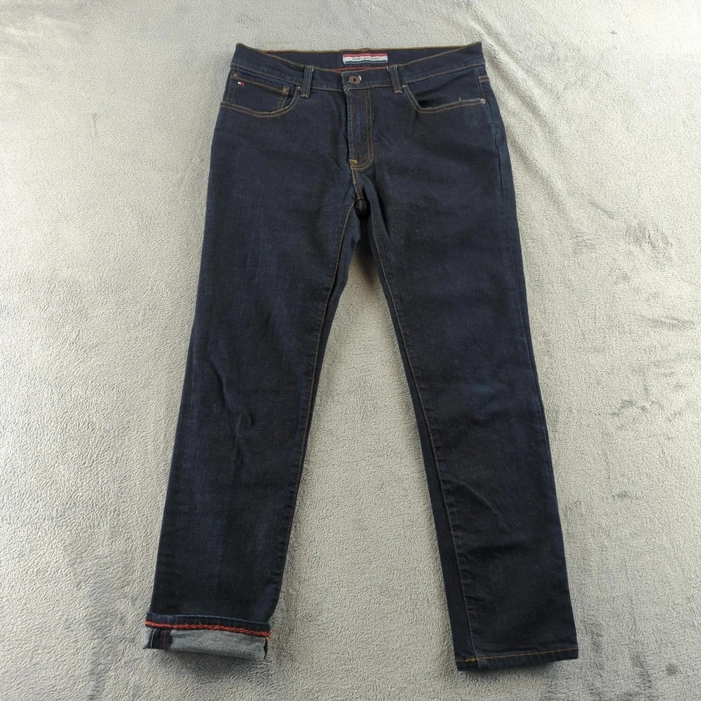 Tommy Hilfiger Jeans Mens 32x30 Blue Dark Wash Slim Straight Stretch Denim Pants